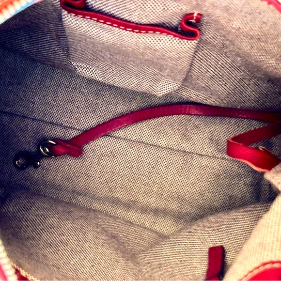 Dooney & Bourke Lucy Red Leather & Check Canvas Shoulder Bag EUC NO CALLOUTS - Picture 8 of 15